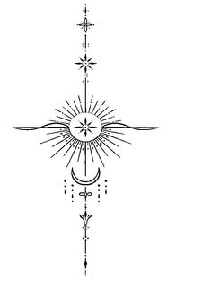 the cross with an arrow on it is drawn by hand in black and white ink