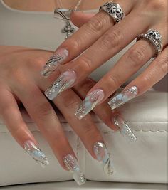 Beyonce Nails, Pretty Gel Nails, Really Cute Nails, Glass Nails, Silver Nails, Dream Nails