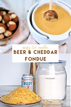 beer and cheddar fondue with cheese on the side