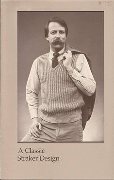 an old photo of a man in sweater vest and tie with the caption'a classic staker design '