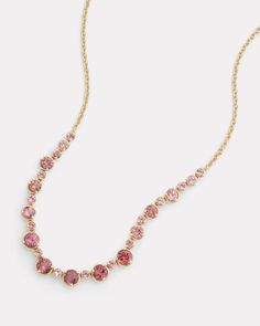 18K Yellow Gold Graduated Pink Tourmaline Round Necklace16 Inches Style# YNGRPT Luxury Round Necklace With Tilla Detail, Pink Clavicle Chain Necklace In Fine Jewelry Style, Pink Clavicle Chain Fine Jewelry Necklace, Pink Gold Necklace For Formal Occasions, Pink Tourmaline Necklace, Round Necklace, Tourmaline Necklace, Pink Tourmaline, Tourmaline