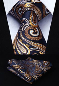 Pocket Square Styles, Mens Fashion Wedding, Big Men Fashion, Necktie Set, Look Formal, Paisley Tie, Gold Silk, Wedding Ties