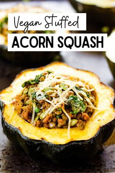 a stuffed acorn squash filled with meat and veggies