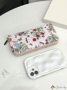 Bird in Bag - Womens Fashionable Retro Floral Printed Zipper Wallet, Long Clutch Purse Flower Pattern PU Leather Wallet, Foldable, Large Capacity Spring Zipper Pouch Wallet, Spring Gift Wallets With Zipper Closure, Spring Clutch With Zipper Closure For Daily Use, Pu Leather Wallet, Zipper Wallet, Retro Floral, Bird In Bag, Clutch Purse, Floral Printed