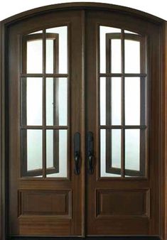 two double doors with glass panels on each side and the top panel is made from wood