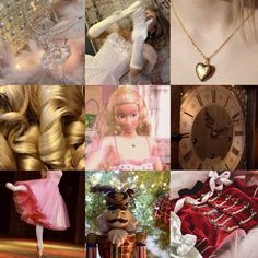 a collage of photos with barbie dolls and other things in it's pictures