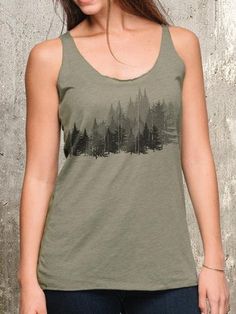 Forest Layers- Women's Racer Back Tank Top Fitted Tops For Outdoor Summer Activities, Fitted Tops For Summer Outdoor Activities, Fitted Green Outdoor Tops, Fitted Green Tops For Outdoor, Green Crew Neck Workout Tank Top, Green Cotton Top For Outdoor Activities, Green Cotton Tops For Outdoor Activities, Fitted Tops For Outdoor Activities, Casual Green Racerback Top