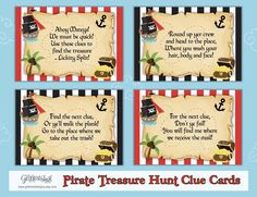 four pirate themed hunt clue cards