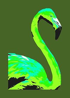 a green flamingo is standing in the water