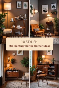 10 stylish mid-century modern coffee corner ideas with images showcasing trendy decor, minimalist settings, and cozy lighting to inspire your home coffee experience.