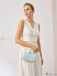 Bird in Bag - Elegant Embroidered Floral Evening Bag for Women Blue Embroidered Clutch Shoulder Bag, Rectangular Shoulder Bag For Spring Events, Floral Embroidered Evening Bags, Spring Party Bag With Floral Embroidery, Spring Party Bags With Floral Embroidery, Embroidered Shoulder Bag Clutch, Elegant Embroidered Summer Bags, Embroidered Evening Bag For Summer, Blue Embroidered Formal Bag