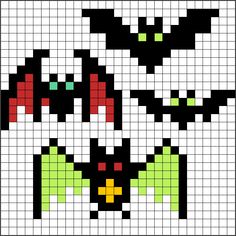 a cross stitch pattern with black, white and green designs on it's sides