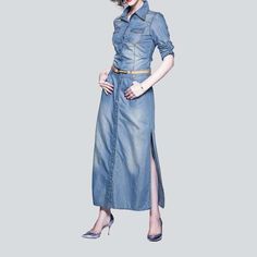 Welcome to the 2023 Spring-Summer Collection! Step into the spotlight with our light wash long denim dress. 90s style ââ‚?the perfect combination of classic and modern style. Perfect for those effortless summer days. this dress will make you look and feel like a trend-setter! Why You'll Love ItThis classic denim dress is designed to be a statement-maker. both comfortable and chic. With its light wash and subtle distressed detailing. it's the perfect balance of nostalgia and modernity. The long l Spring Long Maxi Dress With Pockets, Light Wash Denim Dress With Relaxed Fit, Relaxed Fit Light Wash Denim Dress, Light Wash Relaxed Fit Denim Dress, Medium Wash Denim Midi Dress With Short Sleeves, Light Blue Long Sleeve Denim Dress For Summer, Light Blue Cotton Maxi Dress For Spring, Light Blue Long Dresses For Spring, Long Light Blue Spring Dress