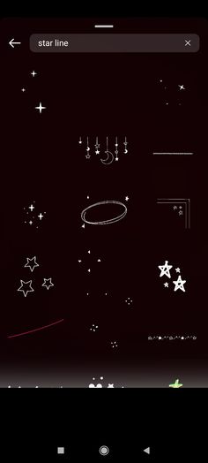 an iphone screen with stars and circles on the dark background, as well as text that reads star line