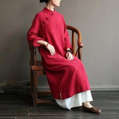 Autumn Loose Literary Vintage Linen Maxi Dress – Babakud Long Sleeve Shift Maxi Dress, Solid Color Spring Dresses With Stand Collar, Casual Tunic Dress For Fall, Casual Long Sleeve Dress With Unlined Sleeves, Cotton Long Sleeve Maxi Dress, Casual Cotton Maxi Dress With 3/4 Sleeves, Long Sleeve Shift Maxi Dress For Daywear, Casual Long Sleeve Midi Dress For Daywear, Casual Long Sleeve Cotton Dresses