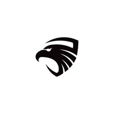 an eagle logo with the head of an eagle on it's side, in black and