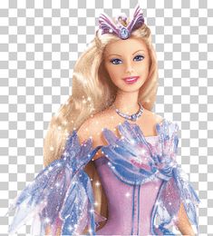 a barbie doll wearing a purple dress with stars on her chest and wings, transparent background