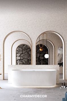 Luxury Dual-Semicircle Freestanding Bathtub in Arched Marble Space