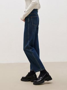 MO&Co.Women High Waist Ankle Jeans with Straight Features : - Straight leg, ankle length- High waisted- Button and zip closure Code: MBB4JENT19The back length of size M is 92.5cm MATERIALS & CARE : Material: 68% Cotton 32% LyocellMachine wash separately under 30℃Do not bleach, lay flat to dry in the shadeDo not tumble dry, iron at low temperatureDo not dry clean, and do not soakPlease wash with special detergent for silk and woolReverse into mesh bag for washingSpecial process parts:Do not rub, Classic High Rise Dark Wash Jeans, Classic Denim Blue Bottoms For Fall, Classic Cropped Leg Jeans For Fall, Dark Wash Mid-rise Winter Bottoms, Dark Wash Mid-rise Bottoms For Winter, Mid-rise Dark Wash Bottoms For Winter, Dark Wash Straight Leg Bottoms For Winter, Everyday Dark Wash Cropped Jeans, Winter Dark Wash Straight Leg Bottoms