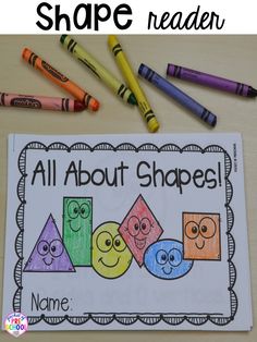 an all about shapes book with crayons and markers