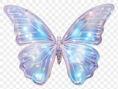 a blue butterfly with white wings and lights on it's wings, transparent background