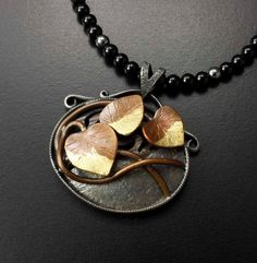 Wabi Sabi pendant necklace, oxidized silver pendant necklace, copper leaf nature inspired pendant ne Neckpiece Design, Riveted Jewelry, Garnet Jewelry Set, Rivet Jewelry, Jewellery Images, Japan Clothing, Diy Jewelry Pendants, Chain Ideas, Pink Rhodonite