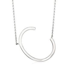 Ross-Simons - U - Sterling Silver Sideways Single Initial Necklace. 18". A unique and on-trend way to have a personal touch to every look. Here, a polished "U" is displayed sideways on a sterling silver cable chain with a 2" extender. Springring clasp, sideways initial necklace. Sterling Silver Initial Necklace, Silver Initial Necklace, Sideways Initial Necklace, Sterling Silver Initial, Look Here, Initial Necklace, Cable Chain, Personal Touch, Initials