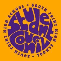 the school logo is shown in purple on an orange background with words that spell out