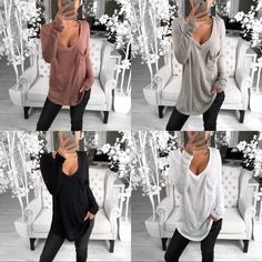 6 Colors Women Fashion Casual Long Sleeve Dropped Shoulders V-neck Pullover T-shirt Summer Tops Plus Size Fall V-neck T-shirt, Winter V-neck T-shirt, Casual V-neck T-shirt For Winter, Fall V-neck Loungewear Tops, Summer Tops Plus Size, Women Fashion Casual, Tops Plus Size, Gift Giver, Summer Tops