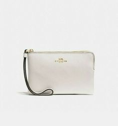 COACH Leather Corner Zip Wristlet Wallet in CHALK/WHITE F58032 NWT. Coach Wristlet Wallet, Coach Logo, Chalk White, Coach Wristlet, Wristlet Wallet, Coach Leather, Designer Style, Solid Pattern, Stylish Accessories