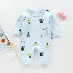 Animal Pattern Jumpsuit for Baby - PrettyKid Casual Blue Onesie For Playtime, Newborn Jumpsuit, Fitted Blue Printed Onesie, Baby Jumpsuits & Rompers, Knitted Jumpsuit, Pattern Jumpsuit, Cotton Baby Clothes, Newborn Sleepsuits, Rompers For Kids