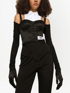 Dolce & Gabbana KIM DOLCE&GABBANA layered-shirt Corset Top - Farfetch Cup Corset, Black Corset Top, Corset Bra, Off Shoulder Shirt, Elegant Blouses, Black Corset, Dolce E Gabbana, Shoulder Shirts, Corset Style