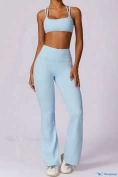 OrcaJump - Cerulean Solid High-Waist Active Flare Pants for Sportswear Tag Print, Yoga Activewear, Flare Pants, Four Seasons, Yoga Pants, Mist, Active Wear, High Waist, Solid Color