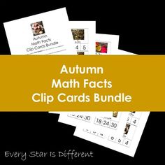 the autumn math fact clip cards bundle is shown with text overlays that reads, every star is different