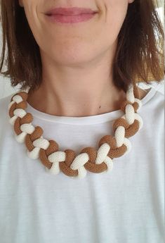 Brown Handmade Necklaces For Everyday Wear, Everyday Handmade Brown Necklaces, Everyday Handmade Brown Necklace, Handmade Casual Cream Jewelry, Handmade Bohemian Cream Necklace, Artisan Handmade Beige Necklace, Handmade Adjustable Beige Necklace, Adjustable Handmade Beige Necklace, Unique Handmade Cream Necklaces