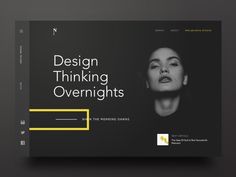 a black and white web page with the words design thinking over nights on it's side