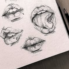 a pencil drawing of different lips and mouth shapes on a piece of paper with a pen