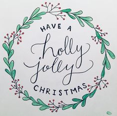 a christmas card with the words have a holly jolly christmas in a wreath around it