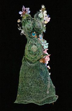 Saatchi Art is pleased to offer the sculpture, "Genesis Dress," by Susan Freda, available for purchase at $6,900 USD. Original Sculpture: Metal on Glass, Paper. Size is 45 H x 21 W x 8 in. Chicken Wire Crafts Garden Art Dress Form, Metal Wire Dress, Mother Nature Dress, Mat Gala, Dress Sculpture, Paper Botanicals, Art Dresses, Mannequin Art, Nature Dress