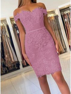 Sheath / Column Homecoming Dresses Floral Dress Holiday Cocktail Party Short / Mini Sleeveless Off Shoulder Lace with Appliques Knee-length Lace Party Dress, Purple Knee-length Prom Dress, Pink Sleeveless Dress For Bridesmaid, Sleeveless Purple Cocktail Evening Dress, Fitted Sleeveless Banquet Dress, Sleeveless Lace Dress For Prom Party, Sleeveless Lace Mini Dress For Party Season, Purple Off-shoulder Evening Dress For Party, Fitted Sleeveless Dress For Banquet