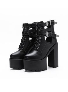 Heels Short, Rocker Outfit, Rock Outfit, Platform High Heel Shoes, Ankle Shoes, Style Rock, Buckle Boots