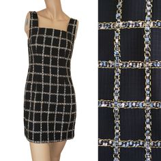 New W/O Tag Brand: Jason Wu Size: S Square Neck Sleeveless Hidden Zip Back Closure W/ Hook & Eye Tweed Plaid Pattern W/ Gold Lurex Stitching Lined Chest: 16 1/2" Waist: 14 1/2" Hip: 18 1/2" Length: 31 1/2" Fitted Sleeveless Tweed Mini Dress, Chic Sleeveless Tweed Mini Dress, Fitted Sleeveless Tweed Summer Dress, Fitted Sleeveless Tweed Dress, Sleeveless Summer Tweed Dress, Sleeveless Tweed Evening Dress, Spring Sleeveless Tweed Mini Dress, Summer Sleeveless Tweed Dress, Sleeveless Tweed Mini Dress For Spring