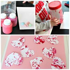 collage of photos with hearts and watercolors for valentine's day crafts