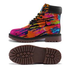 Waterproof Street Art Graffiti Combat Boots, Premium Lightweight Microfiber Leather Chukka Boots. Premium Microfiber Leather Construction: Experience the perfect blend of style and durability with our high-quality microfiber leather. This material not only gives the boots a sophisticated look but also ensures long-lasting wear. Advanced Waterproof Capabilities: Stay dry and comfortable with our boots' standard waterproof functionality. Perfect for rainy days or damp environments, these boots wil Multicolor High-top Boots For Outdoor, Outdoor Multicolor Waterproof Boots, Casual Multicolor Boots For Outdoor, Casual Multicolor Outdoor Boots, Multicolor Lace-up Boots For Outdoor, Multicolor Leather Outdoor Boots, Multicolor Round Toe Boots For Streetwear, Etsy Inspiration, Leather Chukka Boots