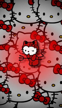 an image of hello kitty surrounded by hearts