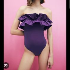 Questions? Leave A Comment Below! Zara Swimwear, Gingham Bathing Suit, Zara Ruffle Top, Excited For Summer, Dark Purple Color, Green One Piece Swimsuit, Zara Bodysuit, Halter Neck Swimsuit, Strapless Swimsuit