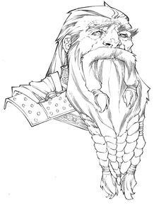 a drawing of an old man with long hair and beard, wearing a costume that looks like