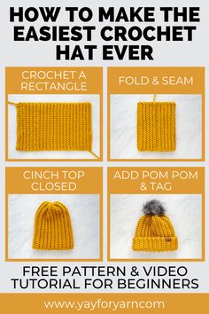 how to make the easyest crochet hat ever for free pattern and video