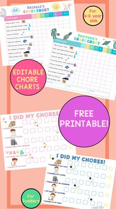 the printable chore chart for kids is shown