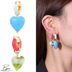 Bjux - Cuentas esmaltadas piedra natural personalizada melocotón corazón goteo aceite esmalte pendientes asimétricos estilo aro Asymmetrical Earrings, Cute Heart, Flower Hair Accessories, Fashion Accessories Jewelry, Pearl Drop Earrings, Natural Beads, Pearl Drop, Natural Pearls, Heart Shape